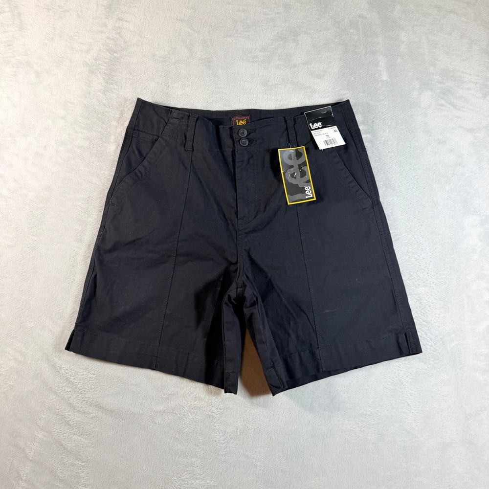 Lee Women's Mid Rise 8" Bermuda Shorts Unionall Black Size 10 NWT Stretch